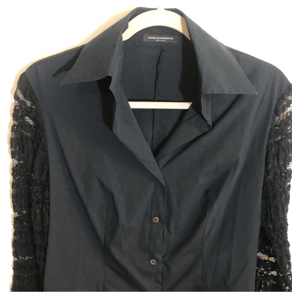 Maria Di Ripabianca Made in Italy Lace Sleeve Button Up Shirt M - Picture 2 of 9